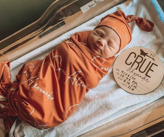 Personalized Name Blanket / Minky Swaddle Gown Knot Hat Bow / - Etsy | Etsy (US)