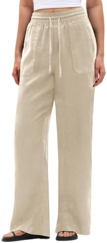 SEMARO Wide Leg Palazzo Pants for Women Casual Drawstring Flowy Beach Linen Trousers with Pockets... | Amazon (US)