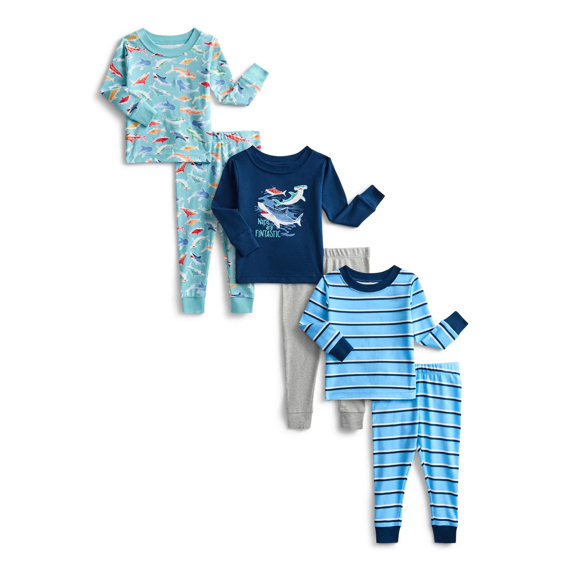 Wonder Nation Toddler Boys or Girls Cotton Long Sleeve Top and Pants Pajama Set, 6-Piece, Sizes 1... | Walmart (US)