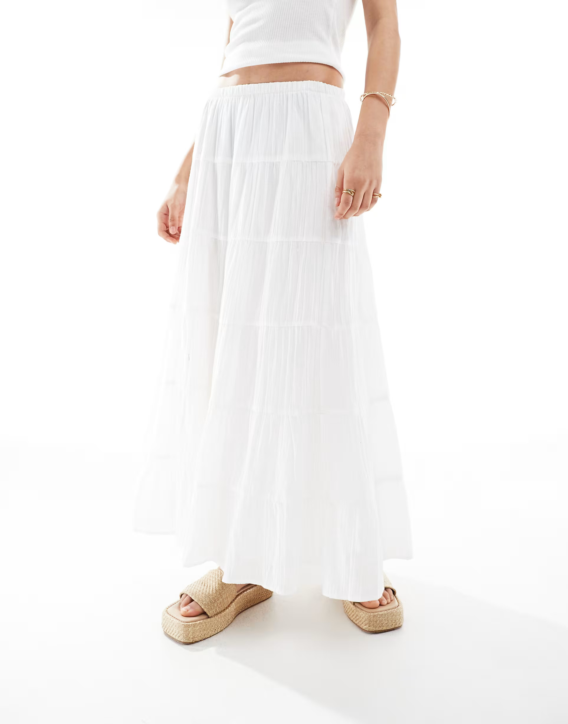 Bershka cheesecloth tiered maxi skirt in white | ASOS | ASOS (Global)