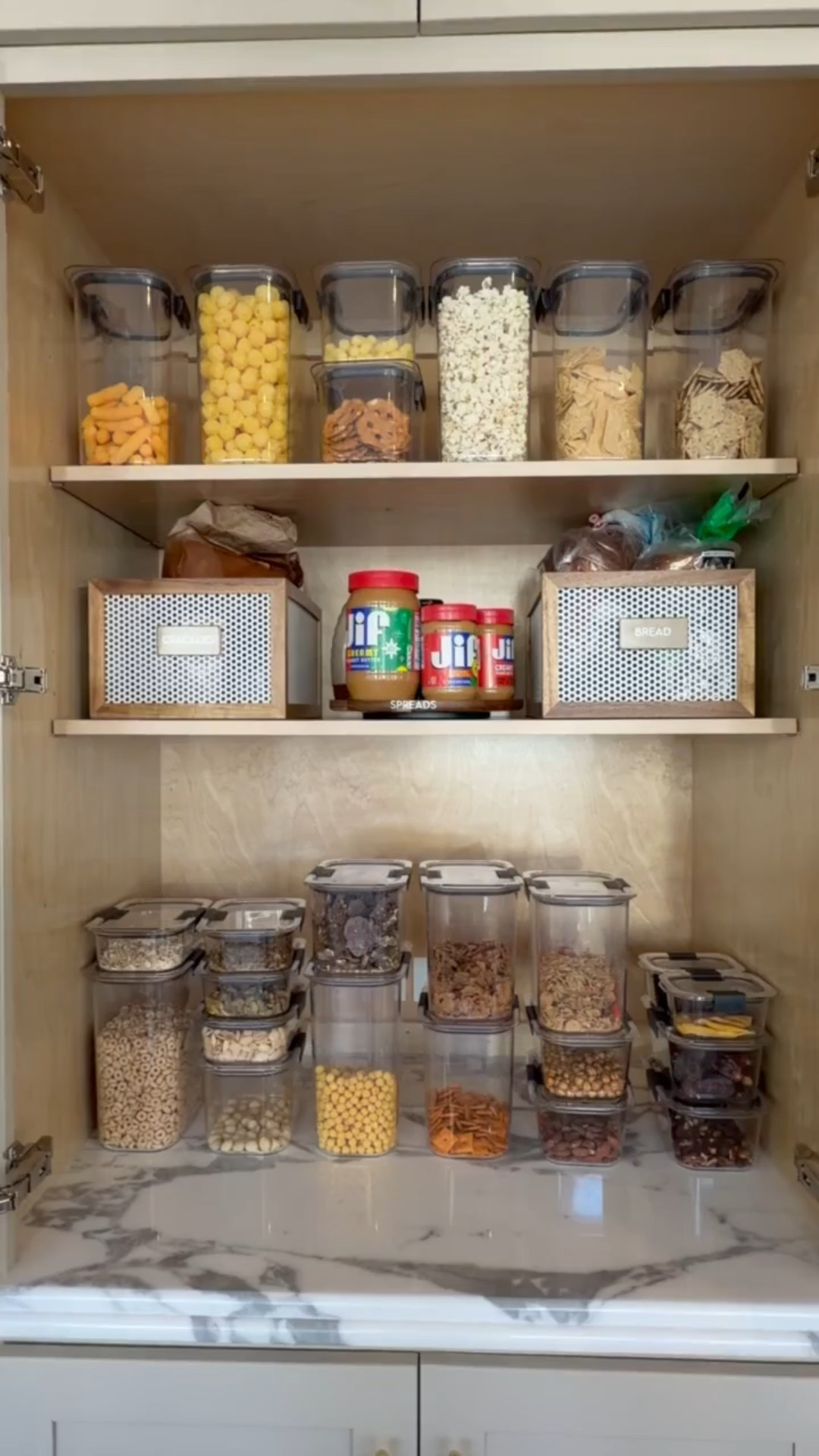 Snack pantry of our dreams! NEAT Method Perforated Acacia Bin and Acacia Turntable along side Rubbermaid airtight canisters complete this look  

#LTKKids #LTKHome