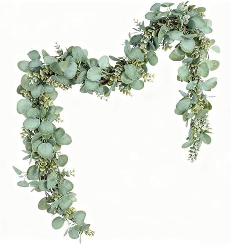 Artificial Eucalyptus Garland Greenery - 6.56FT Realistic Green Leaf Garland for Mantle, Table De... | Amazon (US)
