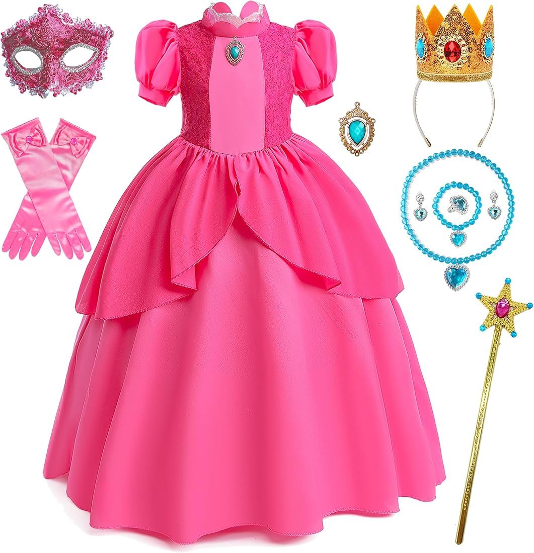 Princess Peach Costume for Girls Cosplay Super Brothers Princess Peach Dress Halloween Party Dres... | Amazon (CA)