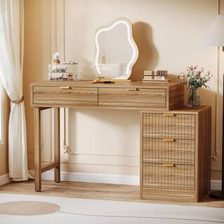 BYBLIGHT Vintage Walnut Brown Dressing Makeup Vanity Desk with 5-Drawers for Bedroom, Living Room... | The Home Depot