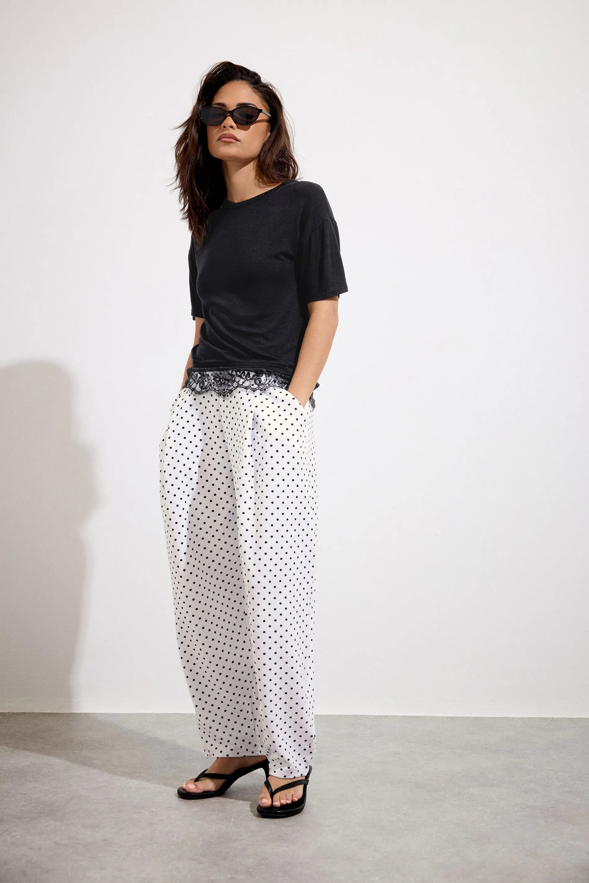 White PixieGirl Petite Polka Dot Barrel Leg Trousers | Debenhams | Debenhams UK