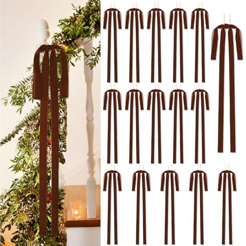 Blurap 16 PCS Velvet Bows for Christmas Tree, 23.6 x 11.8 Long Vintage Christmas Bows for Wreaths, Brown Christmas Ornaments Easy to Attach, Reusable Xmas Tree Decor for Swag Garland Staircase Topper | Amazon (US)