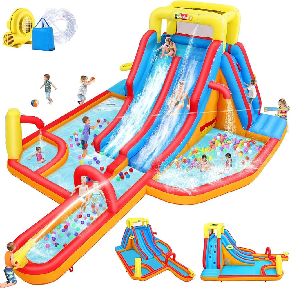 AKEYDIY Inflatable Dual-Lane Water Slide, Bounce Water Slide for Kids 3-12 - Water Park Backyard ... | Amazon (US)