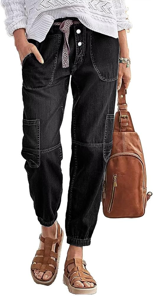 Flamingals Straight Leg Button Fly Jeans for Women Multi Pocket Mid Rise Jeans Without Belt Denim... | Amazon (US)