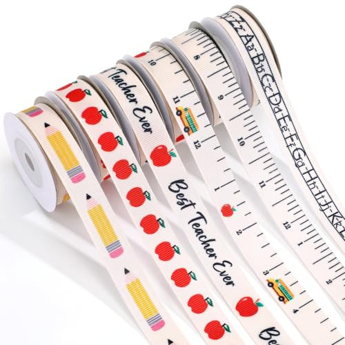 Suncalla 30 Yards Back to School Ribbons 5/8 Inch Pencil Ruler Apple Bus Alphabet Teacher Polyester Ribbon for Wrapping Gift Welcome School Party Decor Teacher Appreciation Gift Wrapping DIY Supplies | Amazon (US)