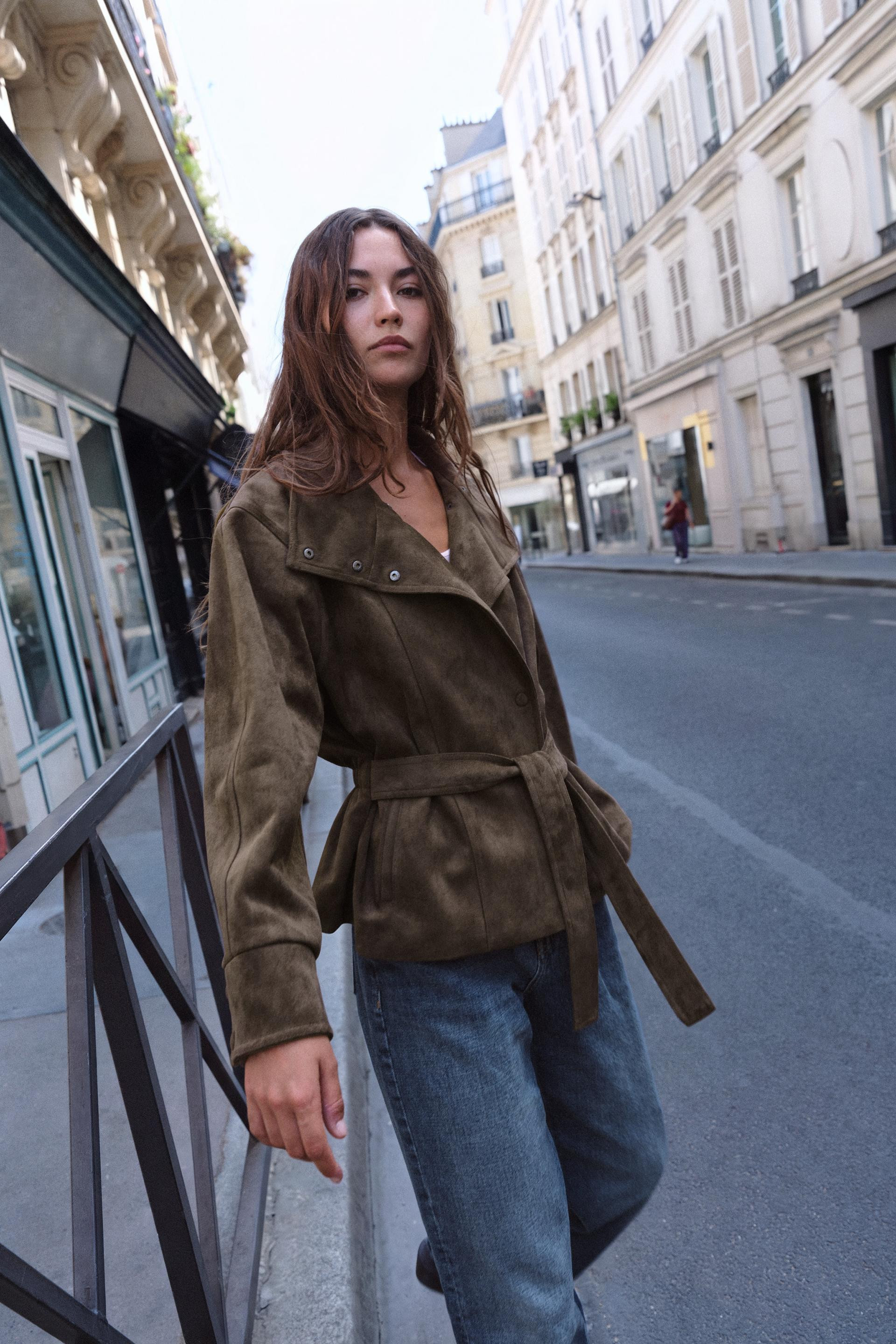 Zara - Faux Suede Belted Jacket - Dark Mink - S - Woman | Zara US