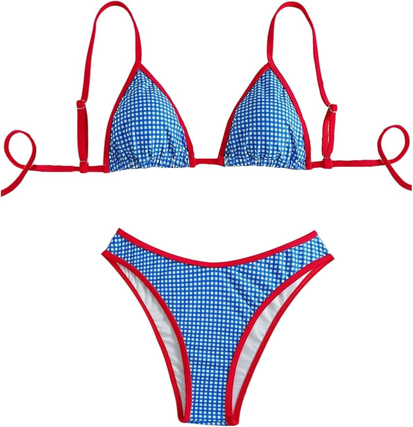 SOLY HUX Bikini Sets for Women Plaid Gingham Bathing Suit Triangle High Cut Two Piece Swimsuit | Amazon (US)