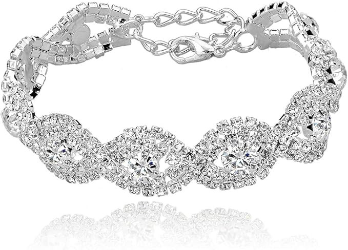 Long Way Women's Silver/Gold Plated Crystal Bracelets 6.7"+2.4" | Amazon (US)