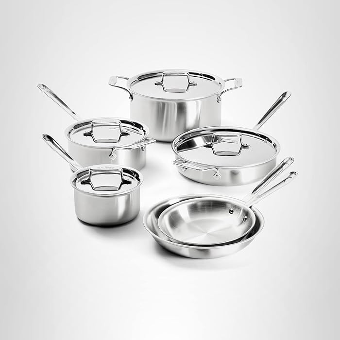 All-Clad D5 Brushed 5 Ply Stainless Steel Cookware Set 10 Piece w/ Frying Pans, Pots and Pans Set... | Amazon (US)