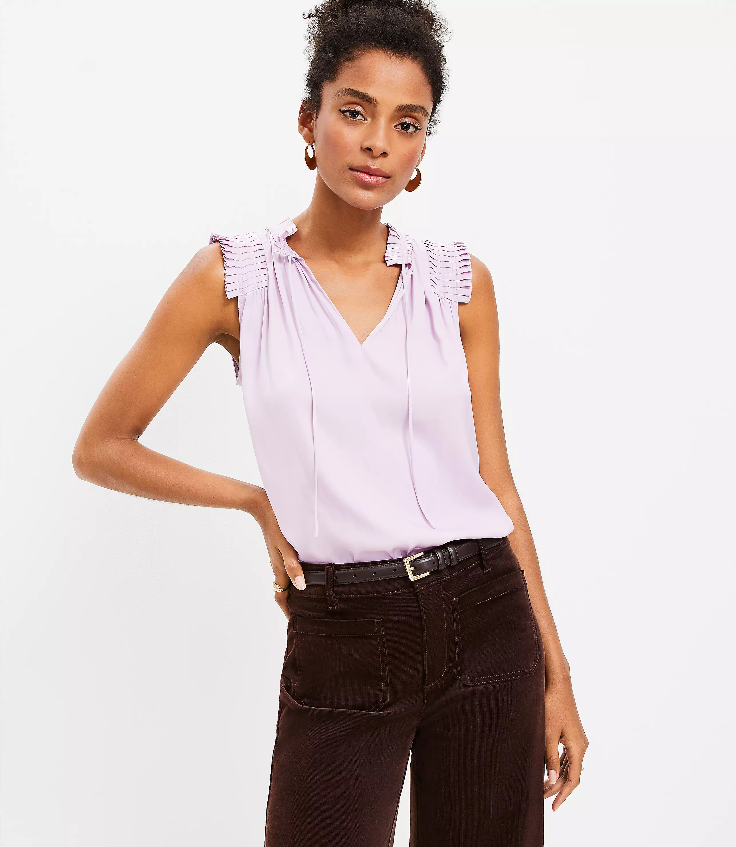 Pleated Tie Neck Top | LOFT
