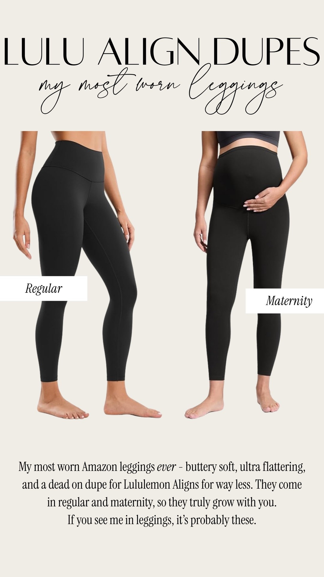 My most worn Amazon leggings EVER! They come in regular and maternity styles and are the best look for less for the Lulu aligns

#LTKActive #LTKBump #LTKFindsUnder100