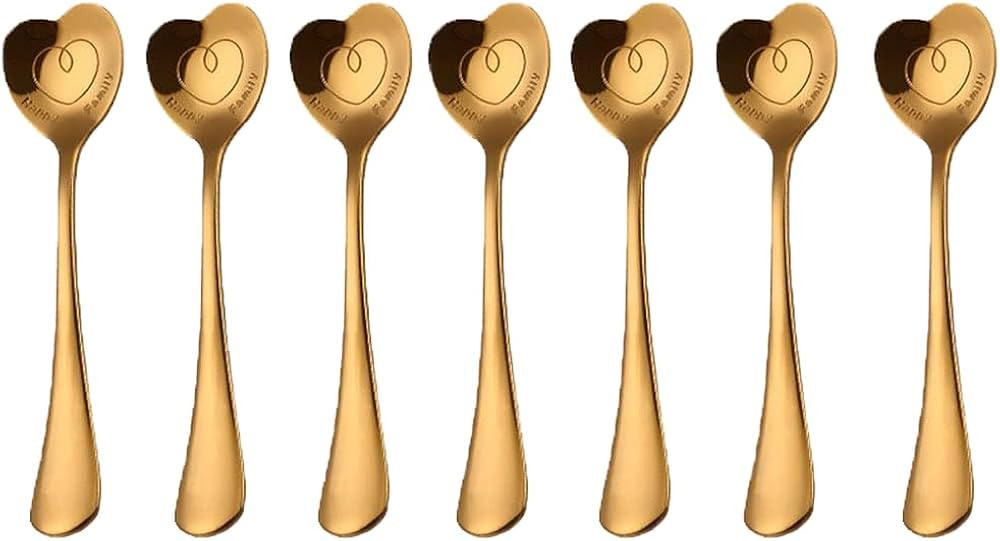 Stainless Steel Heart Shaped Spoon Set, 7 Pack - Coffee, Dessert, Ice Cream & Tea Spoons, Love Sp... | Amazon (US)