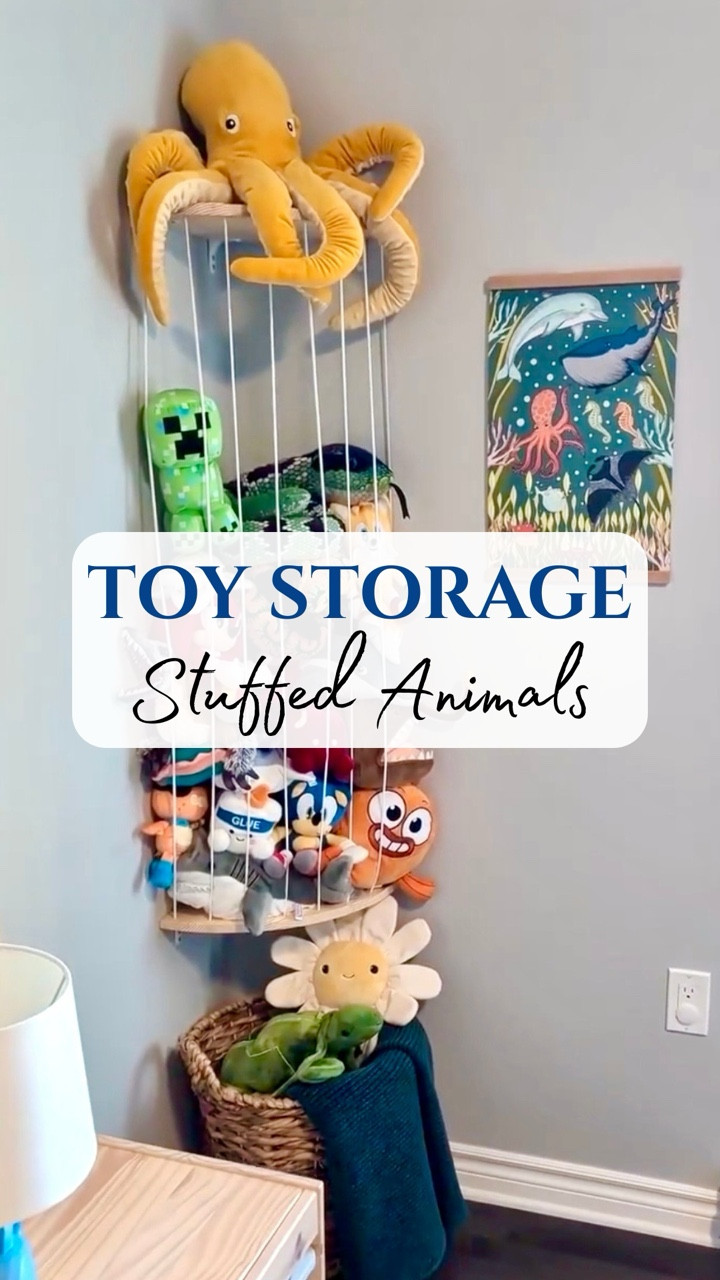 Stuffed animal storage that gets them off the floor! Love this! 🧸🎉

#toystorage #organization #stuffystorage #stuffedanimals #storageideas 

 

#LTKBaby #LTKKids #LTKFamily