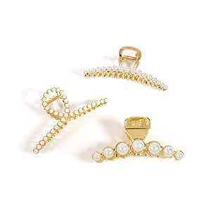 Gold Pearl Hair Clips For Women Girls Big Claw Clips For Hair Claw Clips For Thick Hair Jumbo Cla... | Amazon (US)