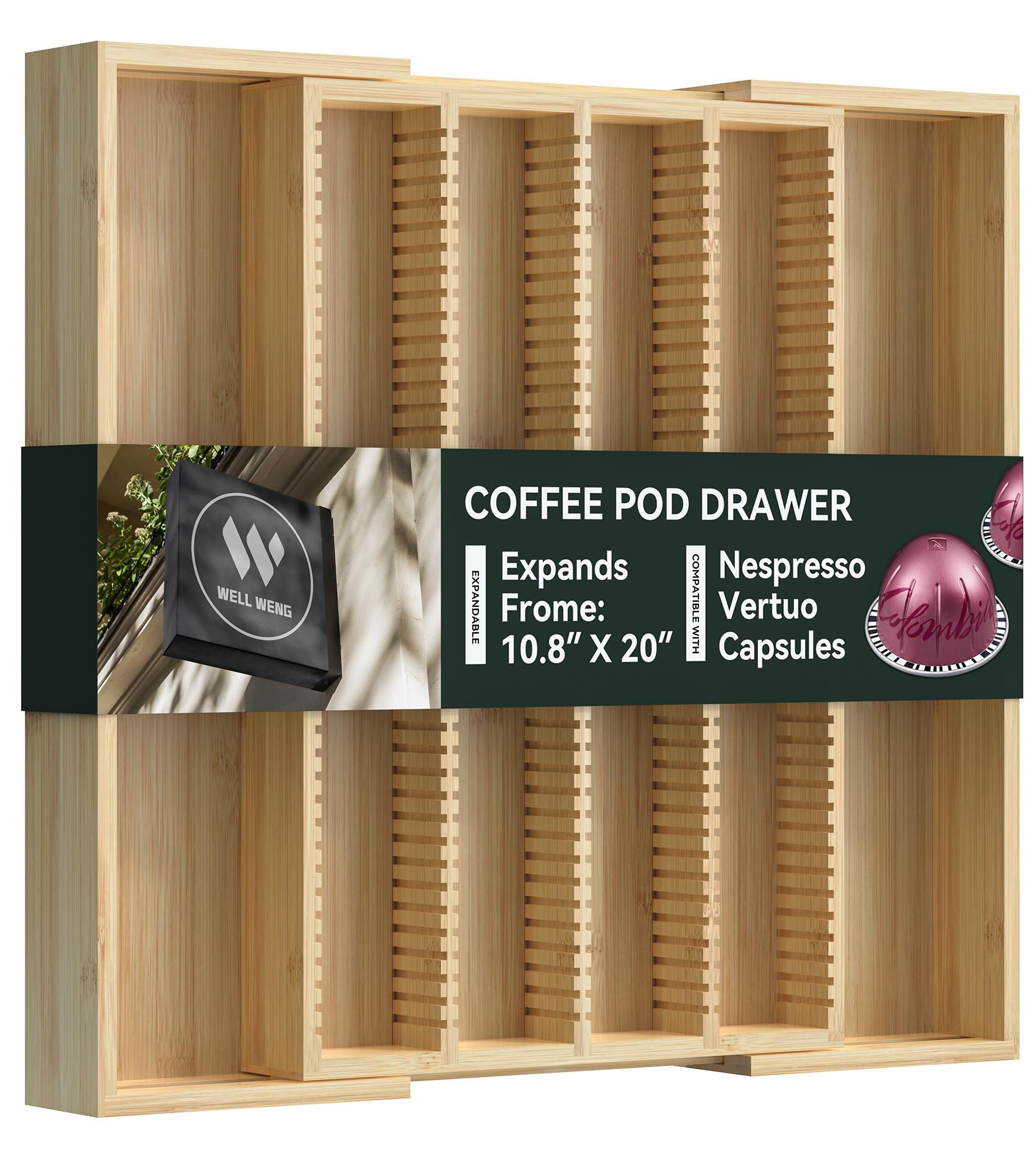 Larger Expandable Bamboo Organizer Holder for Counter Drawer Insert - Compatible with Nespresso V... | Amazon (US)