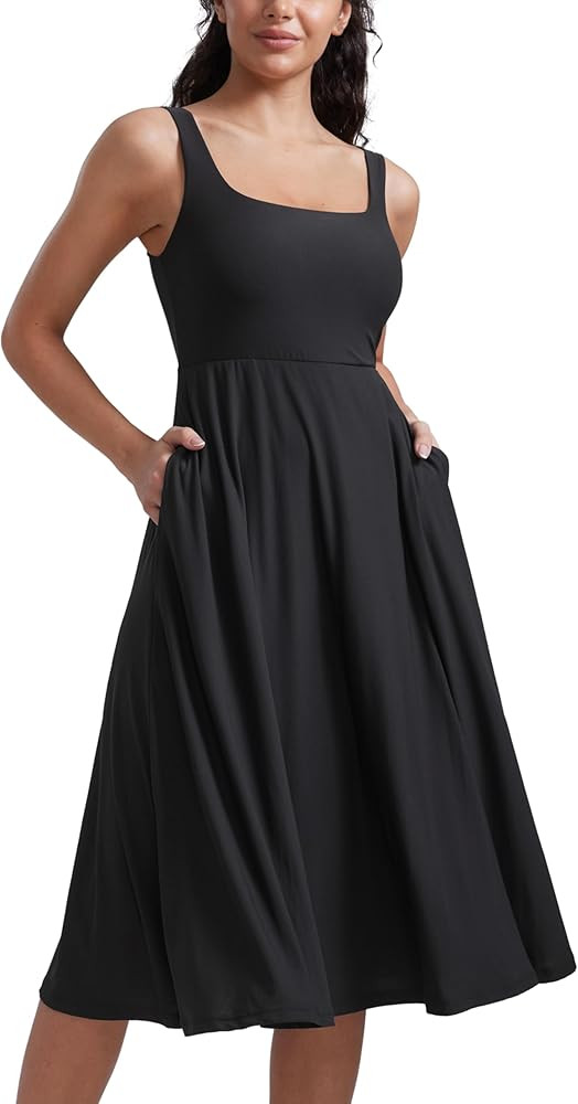CRZ YOGA Cloudweight Double Lined Square Neck Midi Dresses for Women Casual Summer Sleeveless Out... | Amazon (CA)
