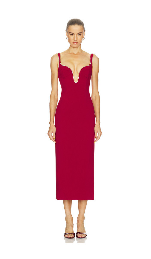 Bardot Brooklyn Diamonte Midi Dress in Burgundy. Taglia 4. Also in 10, 12, 2, 6, 8. | Revolve Clothing (Global)
