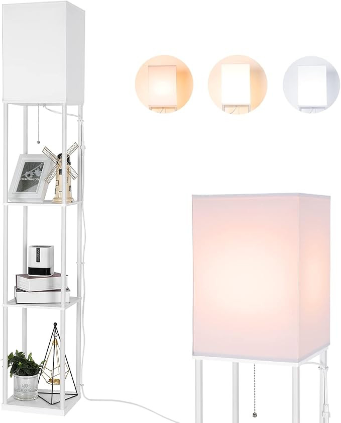 BBHome Modern Floor Lamp with Shelves,3 Color Temperature Dimmable Shelf Floor Lamp by Solid Wood... | Amazon (US)