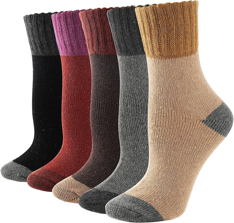 Double Couple 5 Pairs Women Socks Winter Warm Knit Wool Socks Vintage Casual Cozy Crew Socks Comf... | Amazon (US)
