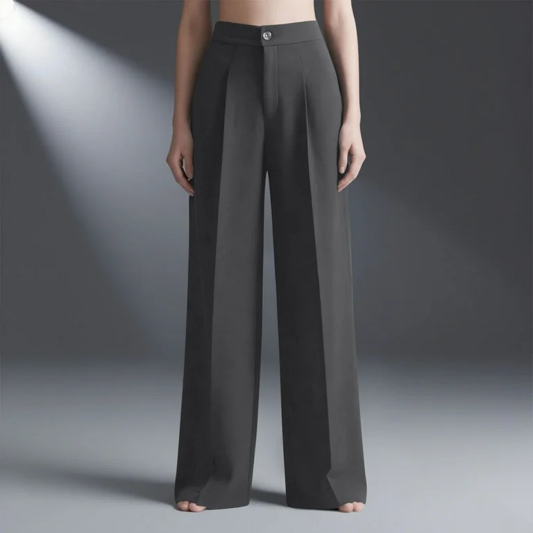 Roncen Women's Straight Leg Dress Pants - Elastic Waist Wide Fit Trousers with Zip & Button Closu... | Walmart (US)