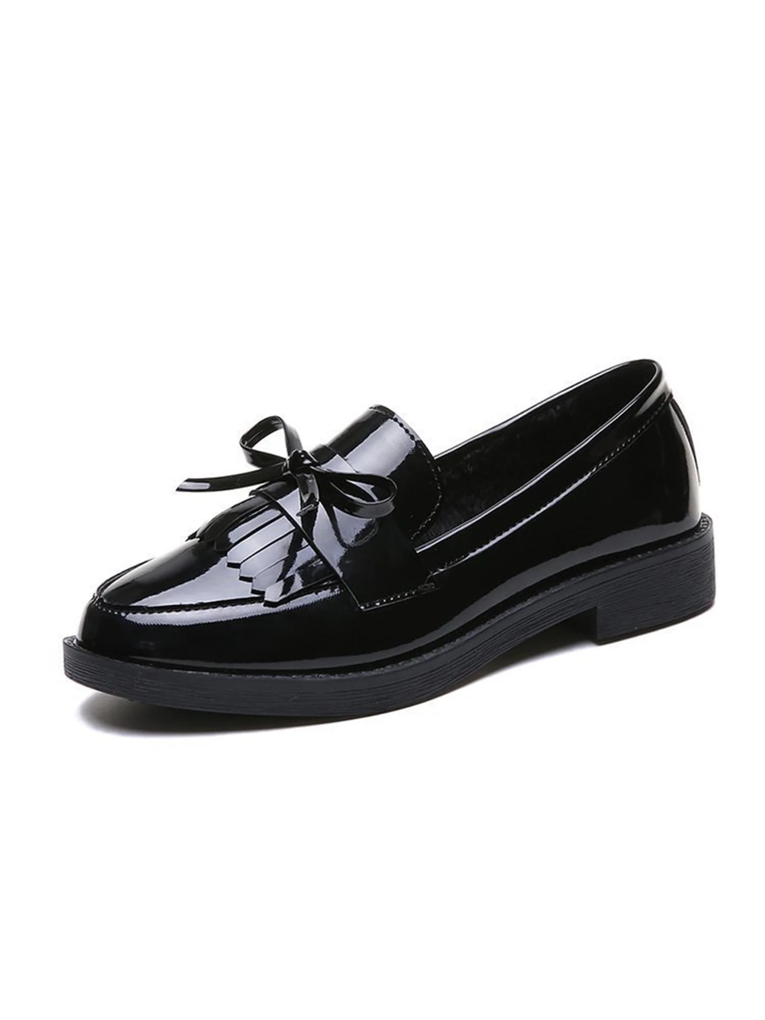 Rotosw Women Loafers Non-Slip Slip On Tassel Loafer Party Comfortable Round Toe Leather Shoes Bla... | Walmart (US)