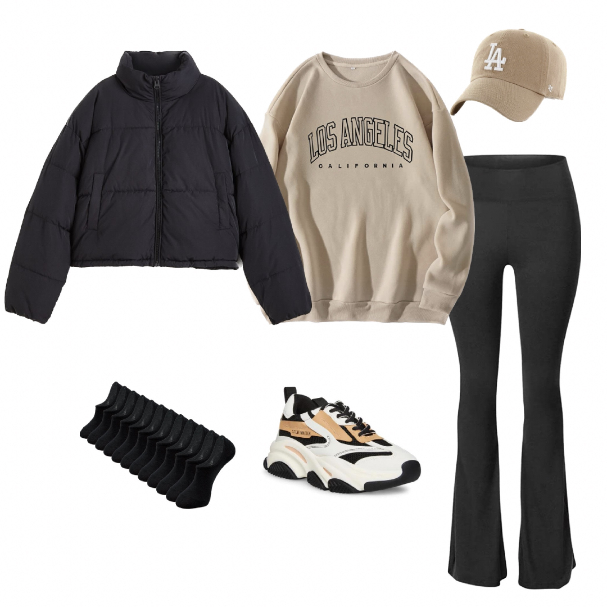 Amazon outfit, outfit idea, jacket, Amazon finds, women’s clothes, cap, Steve Madden, best socks, sweater, H&M, sneakers, shoe finds, puffer jacket, outfit of the day, high wasted pants, flare pants, leggings, comfy outfit 

#LTKsalealert #LTKstyletip #LTKshoecrush