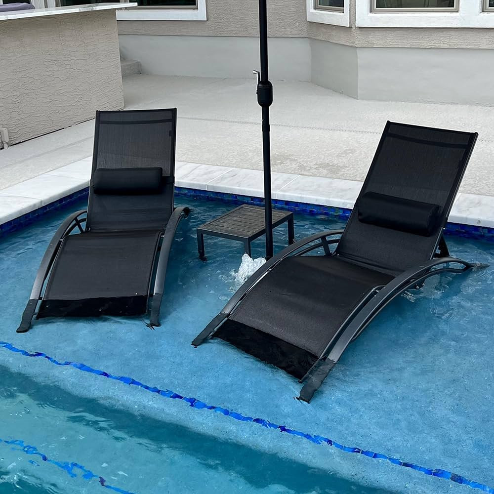 PURPLE LEAF Patio Chaise Lounge Set of 3 Outdoor Lounge Chair Beach Pool Sunbathing Lawn Lounger ... | Amazon (US)