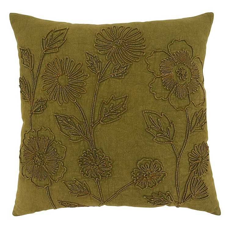 Emerald Stone Wash Embroidered Throw Pillow | Kirkland's Home