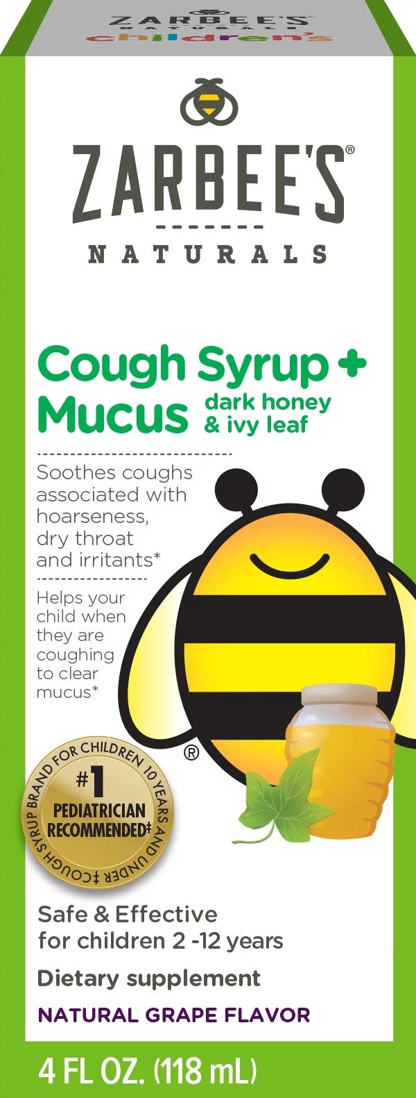 Zarbee's Naturals Children's Cough Syrup + Mucus with Dark Honey, Grape, 4 fl oz | Walmart (US)