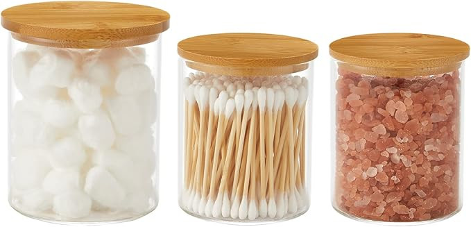 INIUNIK 3 Pack Glass Qtip Holder Dispenser, 20 oz and 11 oz Clear Glass Apothecary Jars, Bathroom... | Amazon (US)