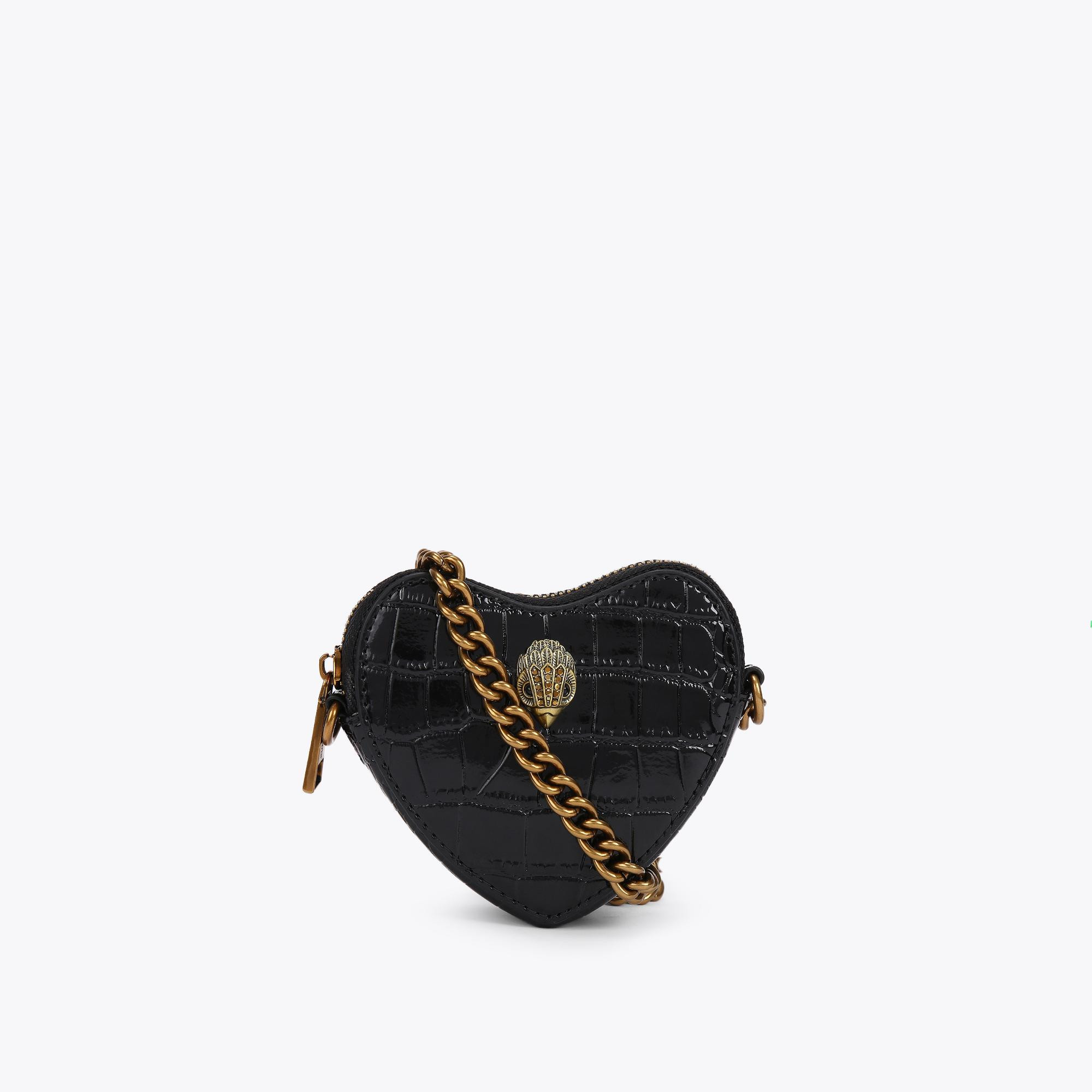 MICRO HEART CROSSBODY Black Croc Embossed Cross Body Bag by KURT GEIGER LONDON | Kurt Geiger (Global)
