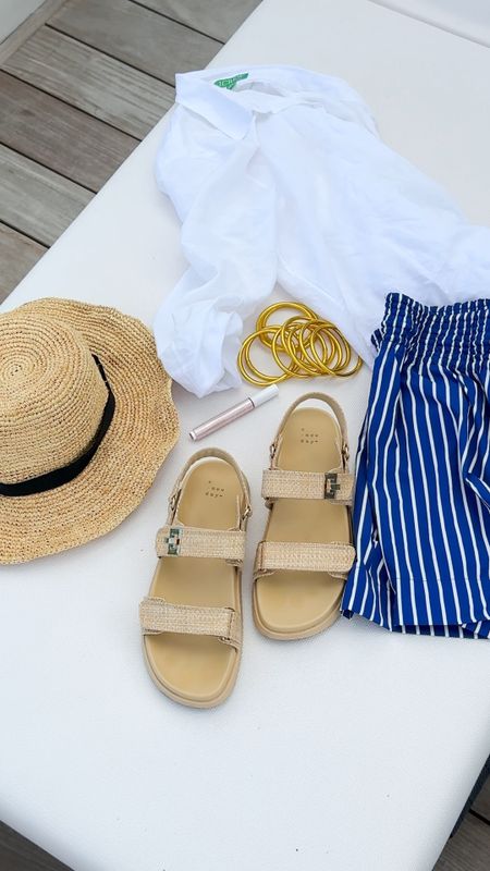 Resort wear flat lay, Anguilla style! Includes a linen button up coverup, blue and white striped swim shorts, raffia sandals, waterproof gold bangles and my favorite packable straw hats (comes in multiple sizes and one do the few that fits my XL head)! I’ll also link the one piece bathing suit I’m wearing today!
.
#ltkswim #ltktravel #ltksalealert #ltkfindsunder50 #ltkfindsunder100 #ltkstyletip #ltkover40 #ltkmidsize #ltkshoecrush #ltkvideo

#LTKSeasonal #LTKhome #LTKsalealert