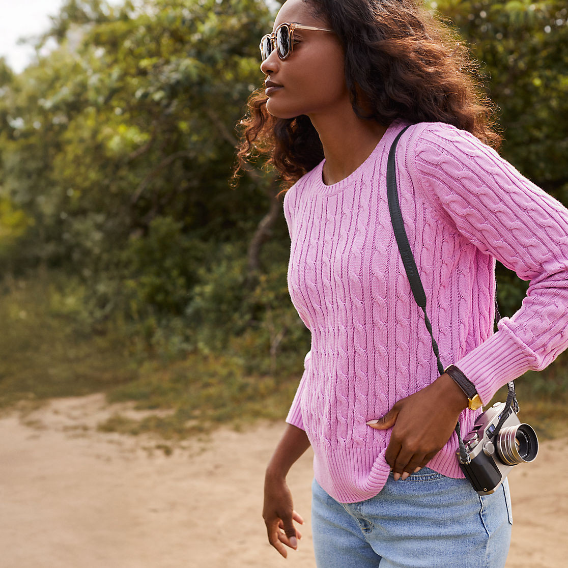 Women's Drifter Modern Cable Crew Sweater | Lands' End (US)