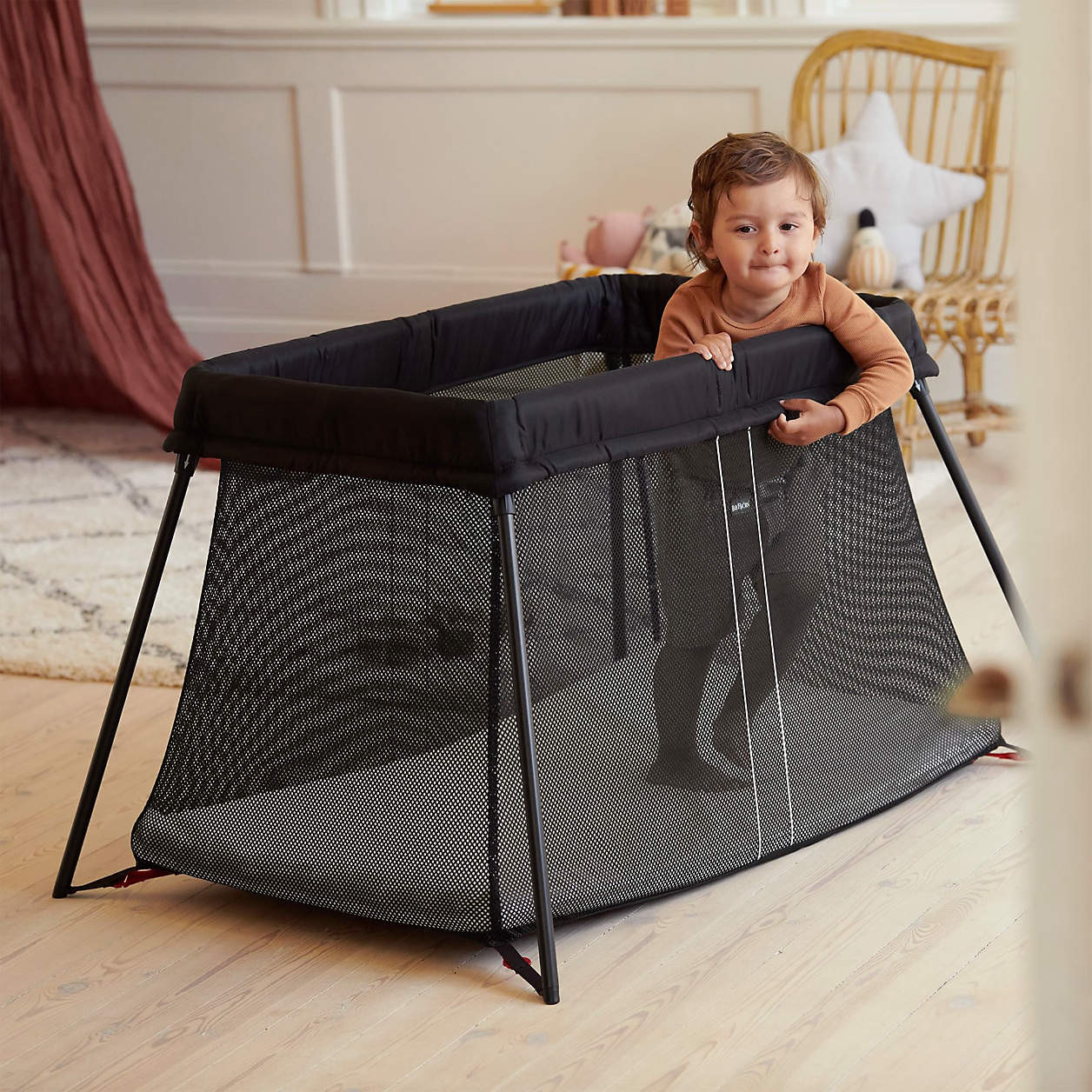 BABYBJ\u00d6RN Black Lightweight Travel Crib with Fitted Sheet Bundle Pack + Reviews | Crate & Ki... | Crate & Barrel