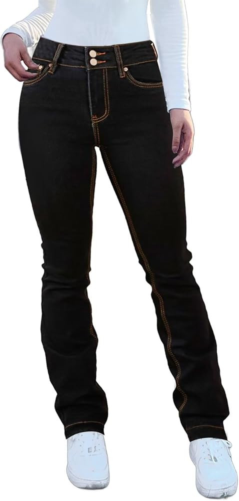 Flamingals Bootcut Jeans for Women Stretchy Mid Rise Double Button Wash Solid 90s Straight Leg Je... | Amazon (US)