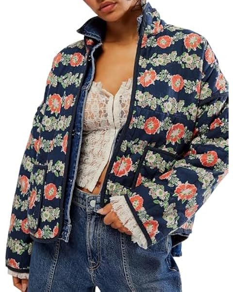Arssm Women's Cropped Puffer Quilted Jacket Lightweight Long Sleeve Padded Floral Print Puffy Car... | Amazon (US)
