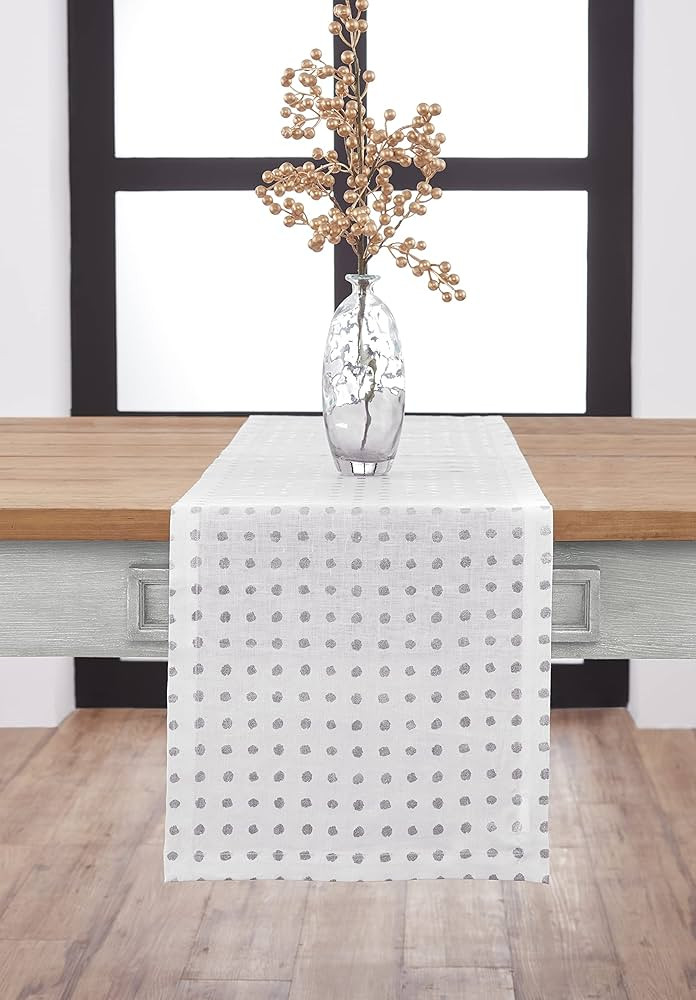 Solino Home Metallic Silver Dots Linen Table Runner – 14 x 60 Inch Printed Table Runner for Han... | Amazon (US)