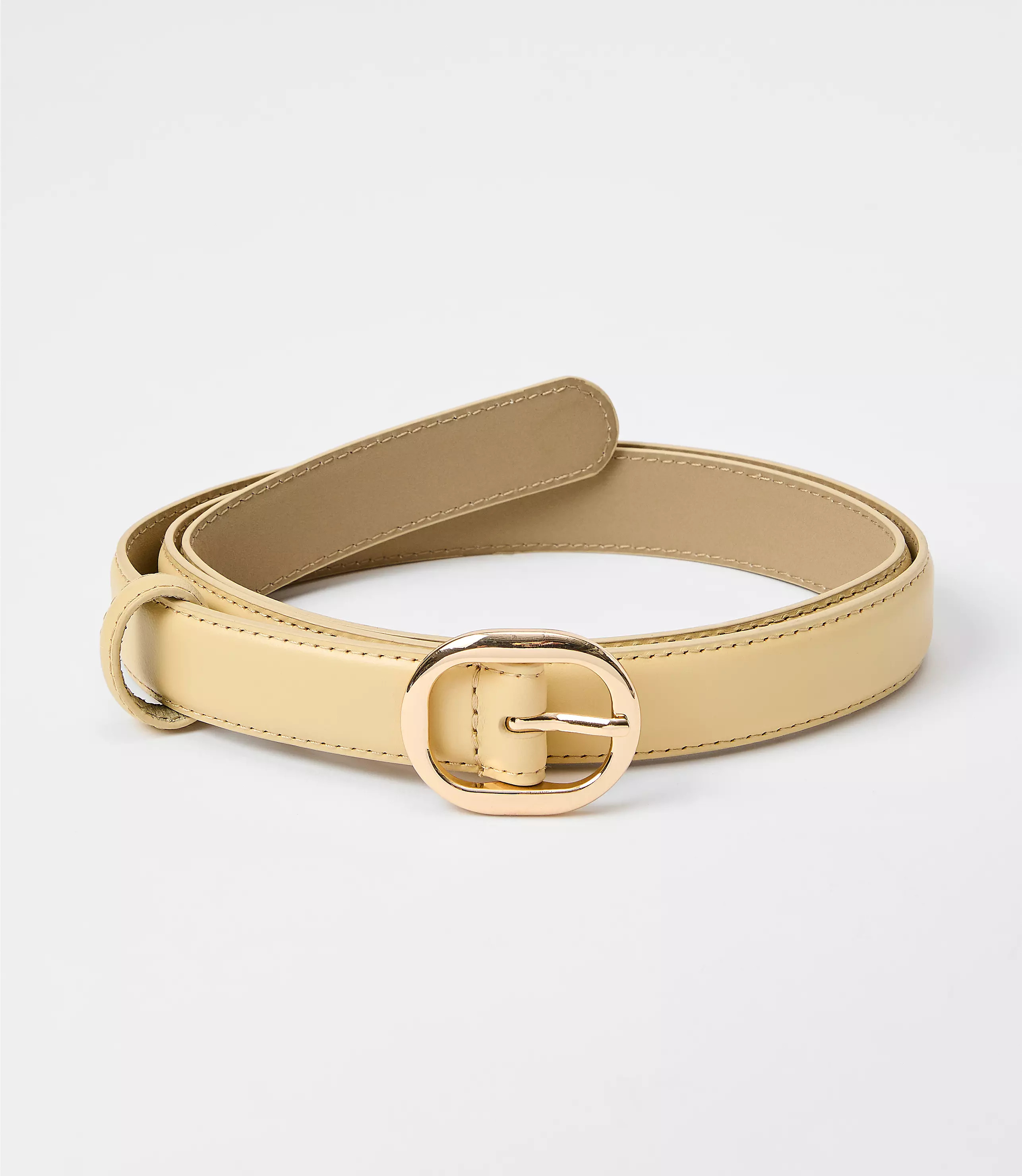 Oval Buckle Skinny Leather Belt | LOFT