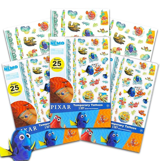 Finding Nemo Temporary Tattoo Set - 75 Pcs Finding Dory Party Favor Tattoos | Disney Nemo and Dor... | Amazon (US)