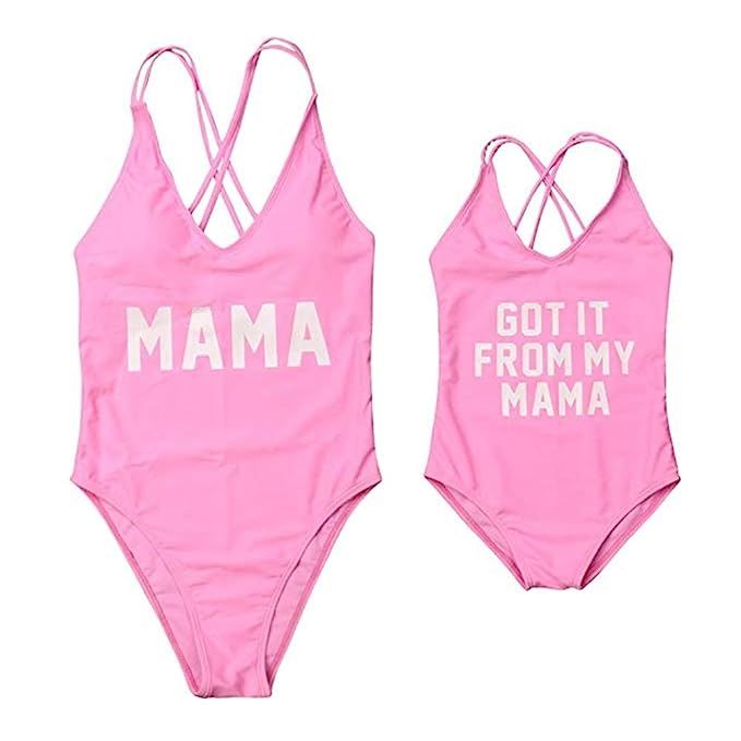 Mommy and Me Swimsuit Family Matching Baby Girls Women Letter Print One Piece Swimwear Bathing Suit | Amazon (US)