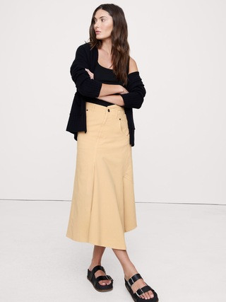 Crossover Stretch-Cotton Long-Midi Skirt | Banana Republic (US)