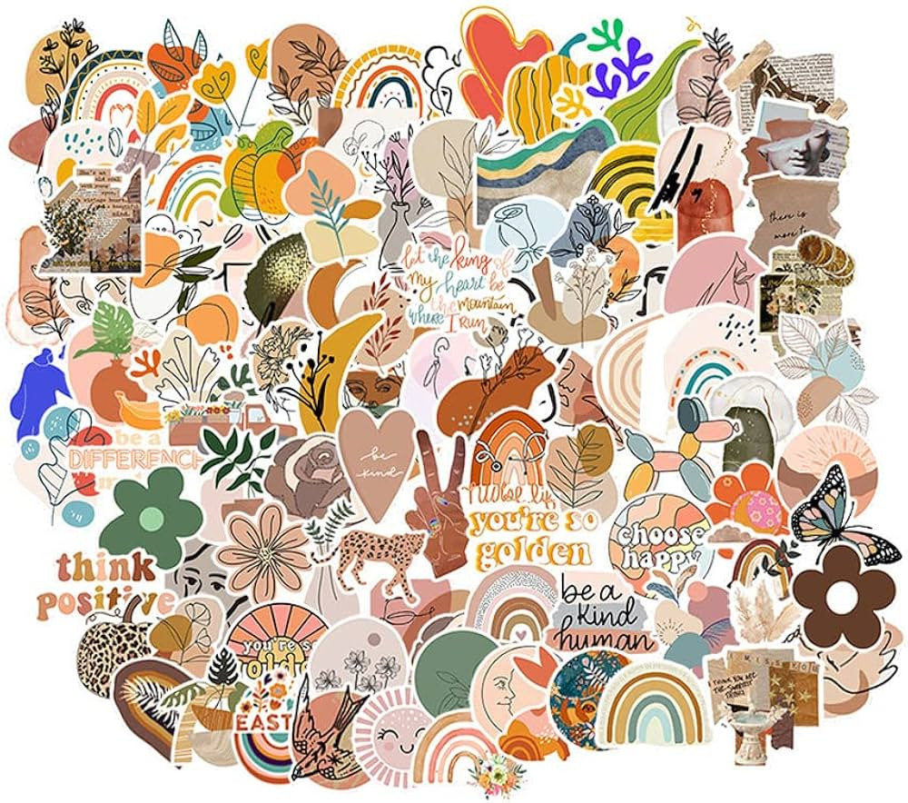 100pcs Boho Stickers Pack, Laptop Stickers Aesthetic Vintage, Vinyl, Cute Stickers for Water Bottle  | Amazon (US)