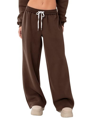 LOMON Wide Leg Sweatpants Women Fleece Sweat Pants Winter Coffee Brown XS | Amazon (US)