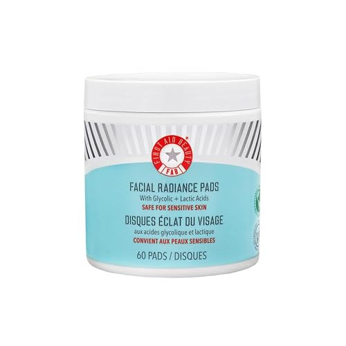First Aid Beauty - Facial Radiance Pads with Glycolic & Lactic Acids, Daily Exfoliating Pads with AHA, Visibly Smaller Pores, Help Tone & Brighten Skin, One-Step Makeup Prep, Compostable, 60 | Amazon (US)