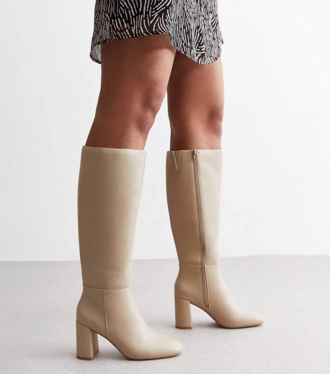 Camel Leather-Look Stretch Block Heel Knee High Boots
						
						Add to Saved Items
						Remov... | New Look (UK)