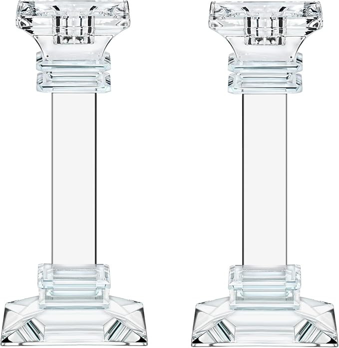 Crystal Candle Holders Set of 2-6" Tall Crystal Candlestick Holders - Ultra Elegant & Modern Cent... | Amazon (US)
